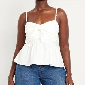 Old Navy White Smocked Sleeveless Blouse Top Cottagecore Boho Festival Gypsy XL